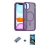 MARSİLYAN™- iPhone 11 Pro Max Kılıf Siluet Minimal Prime - Siyah 34D Izgaralı Cam + Gökkuşağı Shine Kamera Lens Koruma Cam