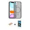 MARSİLYAN™- iPhone 11 Pro Max Kılıf Siluet Minimal Prime - Siyah 34D Izgaralı Cam + Renkli Kamera Lens Koruma Cam - PE