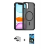 MARSİLYAN™- iPhone 11 Pro Max Kılıf Siluet Minimal Prime - Siyah 34D Izgaralı Cam + Pers Alüminyum Kamera Lens - SH