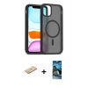 MARSİLYAN™- iPhone 11 Pro Max Kılıf Siluet Minimal Prime - Siyah 34D Izgaralı Cam + Renkli Kamera Lens Koruma Cam - YL
