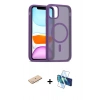 MARSİLYAN™- iPhone 11 Pro Max Kılıf Siluet Minimal Prime - Siyah 3D Antistatik Cam Ekran Koruyucu + Mavi Renkli Kamera Lens Koruma Cam