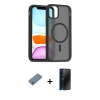 MARSİLYAN™- iPhone 11 Pro Max Kılıf Siluet Minimal Prime - Siyah 3D Antistatik Hayalet Cam Ekran Koruyucu + Gümüş Shine Kamera Lens Koruma Cam