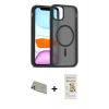 MARSİLYAN™- iPhone 11 Pro Max Kılıf Siluet Minimal Prime - Siyah Mat Seramik Nano Ekran Koruyucu + Rainbow Kamera Lens Koruma Cam - GD