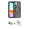 MARSİLYAN™- iPhone 11 Pro Max Kılıf Siluet Minimal Prime - Siyah Seramik Nano Ekran Koruyucu + Yeşil Rainbow Kamera Lens Koruma Cam