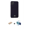 MARSİLYAN™- iPhone 11 Pro Max Kılıf Vadi Çizgi Prime - Siyah 3D Antistatik Cam Ekran Koruyucu + Turuncu Renkli Kamera Lens Koruma Cam