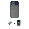 MARSİLYAN™- iPhone 11 Pro Max Kılıf Vadi Çizgi - Şeffaf 360 Full Body Arka Koruyucu + Mavi Metal Kamera Lens Koruma Cam