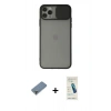 MARSİLYAN™- iPhone 11 Pro Max Kılıf Vadi Çizgi - Şeffaf Pasifik Cam Ekran Koruyucu + Metal Kamera Lens Koruma Cam - AKYL