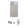 MARSİLYAN™- iPhone 11 Pro Max Kılıf Vadi Çizgi - Şeffaf Pasifik Cam Ekran Koruyucu + Rainbow Kamera Lens Koruma Cam - GD