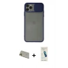MARSİLYAN™- iPhone 11 Pro Max Kılıf Vadi Çizgi - Şeffaf Pasifik Cam Ekran Koruyucu + Rainbow Kamera Lens Koruma Cam - GD