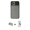 MARSİLYAN™- iPhone 11 Pro Max Kılıf Vadi Çizgi - Şeffaf Pasifik Cam Ekran Koruyucu + Rainbow Kamera Lens Koruma Cam - GD