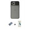 MARSİLYAN™- iPhone 11 Pro Max Kılıf Vadi Çizgi - Şeffaf Pasifik Cam Ekran Koruyucu + Metal Kamera Lens Koruma Cam - MI