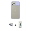 MARSİLYAN™- iPhone 11 Pro Max Kılıf Vadi Çizgi - Şeffaf Pasifik Cam Ekran Koruyucu + Pers Alüminyum Kamera Lens - LT
