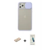 MARSİLYAN™- iPhone 11 Pro Max Kılıf Vadi Çizgi - Şeffaf Pasifik Cam Ekran Koruyucu + Renkli Kamera Lens Koruma Cam - YL
