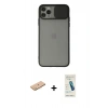 MARSİLYAN™- iPhone 11 Pro Max Kılıf Vadi Çizgi - Şeffaf Pasifik Cam Ekran Koruyucu + Renkli Kamera Lens Koruma Cam - PE