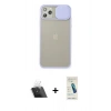MARSİLYAN™- iPhone 11 Pro Max Kılıf Vadi Çizgi - Şeffaf Pasifik Cam Ekran Koruyucu + Kamera Lens Koruma Cam - SF