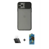 MARSİLYAN™- iPhone 11 Pro Max Kılıf Vadi Çizgi - Siyah 18D Cam Ekran Koruyucu + Kamera Lens Koruma Cam - SF