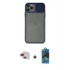 MARSİLYAN™- iPhone 11 Pro Max Kılıf Vadi Çizgi - Siyah 18D Cam Ekran Koruyucu + Kırmızı Pers Alüminyum Kamera Lens