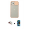 MARSİLYAN™- iPhone 11 Pro Max Kılıf Vadi Çizgi - Siyah 18D Cam Ekran Koruyucu + Kırmızı Pers Alüminyum Kamera Lens