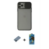 MARSİLYAN™- iPhone 11 Pro Max Kılıf Vadi Çizgi - Siyah 18D Cam Ekran Koruyucu + Metal Kamera Lens Koruma Cam - MI