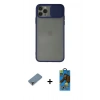 MARSİLYAN™- iPhone 11 Pro Max Kılıf Vadi Çizgi - Siyah 18D Cam Ekran Koruyucu + Metal Kamera Lens Koruma Cam - MR