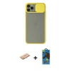 MARSİLYAN™- iPhone 11 Pro Max Kılıf Vadi Çizgi - Siyah 18D Cam Ekran Koruyucu + Renkli Kamera Lens Koruma Cam - PE