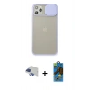 MARSİLYAN™- iPhone 11 Pro Max Kılıf Vadi Çizgi - Siyah 18D Cam Ekran Koruyucu + Pers Alüminyum Kamera Lens - LT
