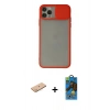 MARSİLYAN™- iPhone 11 Pro Max Kılıf Vadi Çizgi - Siyah 18D Cam Ekran Koruyucu + Renkli Kamera Lens Koruma Cam - PE