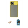 MARSİLYAN™- iPhone 11 Pro Max Kılıf Vadi Çizgi - Siyah 18D Cam Ekran Koruyucu + Renkli Kamera Lens Koruma Cam - TU