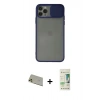 MARSİLYAN™- iPhone 11 Pro Max Kılıf Vadi Çizgi - Siyah 20D Premium Cam Ekran Koruyucu + Rainbow Kamera Lens Koruma Cam - GD