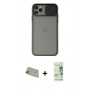 MARSİLYAN™- iPhone 11 Pro Max Kılıf Vadi Çizgi - Siyah 20D Premium Cam Ekran Koruyucu + Rainbow Kamera Lens Koruma Cam - GD