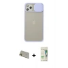 MARSİLYAN™- iPhone 11 Pro Max Kılıf Vadi Çizgi - Siyah 20D Premium Cam Ekran Koruyucu + Rainbow Kamera Lens Koruma Cam - GD