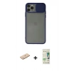 MARSİLYAN™- iPhone 11 Pro Max Kılıf Vadi Çizgi - Siyah 20D Premium Cam Ekran Koruyucu + Mavi Renkli Kamera Lens Koruma Cam