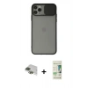 MARSİLYAN™- iPhone 11 Pro Max Kılıf Vadi Çizgi - Siyah 20D Premium Cam Ekran Koruyucu + Pers Alüminyum Kamera Lens - YL