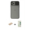MARSİLYAN™- iPhone 11 Pro Max Kılıf Vadi Çizgi - Siyah 20D Premium Cam Ekran Koruyucu + Renkli Kamera Lens Koruma Cam - TU