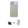 MARSİLYAN™- iPhone 11 Pro Max Kılıf Vadi Çizgi - Siyah 20D Premium Cam Ekran Koruyucu + Kamera Lens Koruma Cam - SF