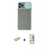 MARSİLYAN™- iPhone 11 Pro Max Kılıf Vadi Çizgi - Siyah 20D Premium Cam Ekran Koruyucu + Renkli Kamera Lens Koruma Cam - YL