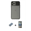 MARSİLYAN™- iPhone 11 Pro Max Kılıf Vadi Çizgi - Siyah 34D Hayalet Izgaralı Cam + Shine Kamera Lens Koruma Cam - GS