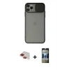 MARSİLYAN™- iPhone 11 Pro Max Kılıf Vadi Çizgi - Siyah 34D Hayalet Izgaralı Cam + Pers Alüminyum Kamera Lens - KI