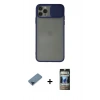 MARSİLYAN™- iPhone 11 Pro Max Kılıf Vadi Çizgi - Siyah 34D Hayalet Izgaralı Cam + Metal Kamera Lens Koruma Cam - MI