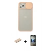 MARSİLYAN™- iPhone 11 Pro Max Kılıf Vadi Çizgi - Siyah 34D Hayalet Izgaralı Cam + Mavi Renkli Kamera Lens Koruma Cam