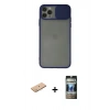 MARSİLYAN™- iPhone 11 Pro Max Kılıf Vadi Çizgi - Siyah 34D Hayalet Izgaralı Cam + Pembe Renkli Kamera Lens Koruma Cam