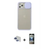 MARSİLYAN™- iPhone 11 Pro Max Kılıf Vadi Çizgi - Siyah 34D Hayalet Izgaralı Cam + Pers Alüminyum Kamera Lens - LT