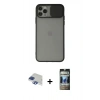 MARSİLYAN™- iPhone 11 Pro Max Kılıf Vadi Çizgi - Siyah 34D Hayalet Izgaralı Cam + Pers Alüminyum Kamera Lens - LT