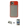 MARSİLYAN™- iPhone 11 Pro Max Kılıf Vadi Çizgi - Siyah 34D Hayalet Izgaralı Cam + Rainbow Kamera Lens Koruma Cam - YL