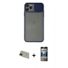 MARSİLYAN™- iPhone 11 Pro Max Kılıf Vadi Çizgi - Siyah 34D Hayalet Izgaralı Cam + Rainbow Kamera Lens Koruma Cam - YL
