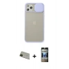 MARSİLYAN™- iPhone 11 Pro Max Kılıf Vadi Çizgi - Siyah 34D Hayalet Izgaralı Cam + Rainbow Kamera Lens Koruma Cam - YL