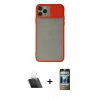 MARSİLYAN™- iPhone 11 Pro Max Kılıf Vadi Çizgi - Siyah 34D Hayalet Izgaralı Cam + Şeffaf Kamera Lens Koruma Cam