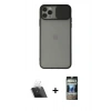 MARSİLYAN™- iPhone 11 Pro Max Kılıf Vadi Çizgi - Siyah 34D Hayalet Izgaralı Cam + Şeffaf Kamera Lens Koruma Cam