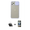 MARSİLYAN™- iPhone 11 Pro Max Kılıf Vadi Çizgi - Siyah 34D Hayalet Izgaralı Cam + Şeffaf Kamera Lens Koruma Cam