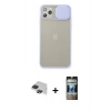 MARSİLYAN™- iPhone 11 Pro Max Kılıf Vadi Çizgi - Siyah 34D Hayalet Izgaralı Cam + Pers Alüminyum Kamera Lens - SH